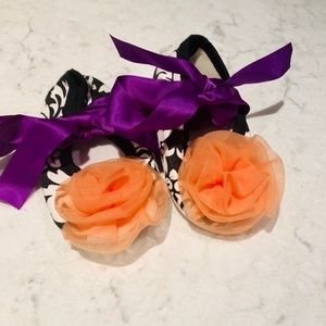 Orange Tulle Flower baby ballet slippers- purple